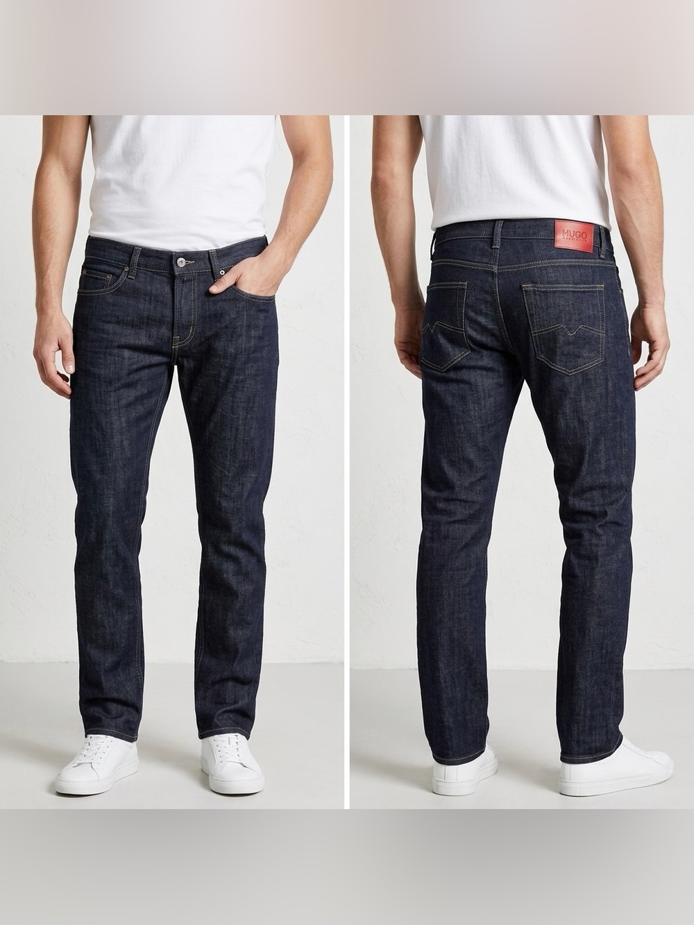 HUGO BOSS RED LABEL Men's Dark Wash Indigo Straight-Leg Jeans Slim Size 27/34
